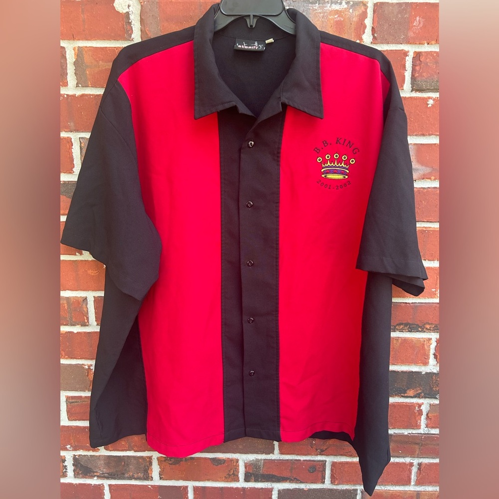 Steady Last Call 5XL Red Black Button Up Short Sleeve Shirt w/ B.B. King Logo E2